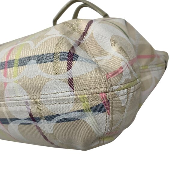 COACH Poppy Signature Ivory Gold Tattersall Sequined Glam Tote Purse 19867 - Picture 6 of 16